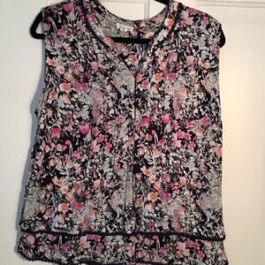 Tribal Floral Sleeveless Blouse - Navy/Pink M